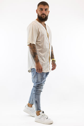 Block Pinstripe Baseball Shirt Off Karl Kani