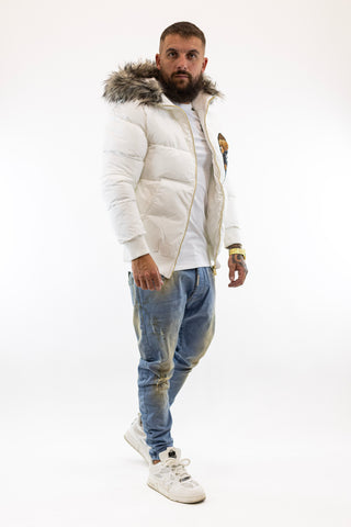 Casaco Branco Pelo Logomania Bear Gianni Kavanagh