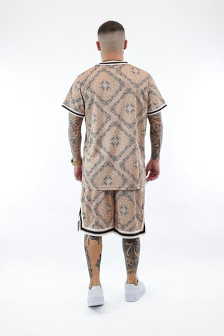 Varsity Paisley Mesh tee Sand KarlKani