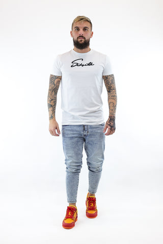 Sik Silk White Script Muscle Fit T-shirt