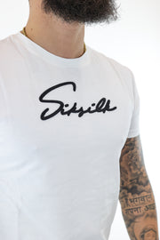 Sik Silk White Script Muscle Fit T-shirt