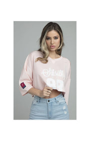 T-shirt SikSilk Retro Football Crop - Pink