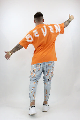 T-shirt Seven Sleveless - Orange & White