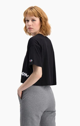 T-shirt Champion Cropped Script Logo - Black